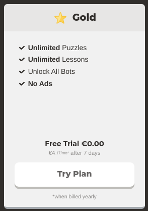 The Chess.com Gold Premium Membership Tier