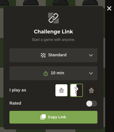 creating a challenge link for a game with a friend on chess.com